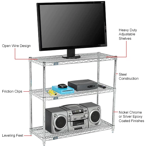 Nexel® Chrome, 3 Tier, Wire Shelving Starter Unit, 36"W x 14"D x 34"H 6 Nexel® Chrome, 3 Tier, Wire Shelving Starter Unit, 36"W x 14"D x 34"H - Image 6