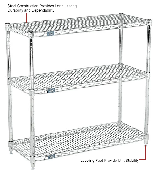 Nexel® Chrome, 3 Tier, Wire Shelving Starter Unit, 36"W x 14"D x 34"H 7 Nexel® Chrome, 3 Tier, Wire Shelving Starter Unit, 36"W x 14"D x 34"H - Image 7