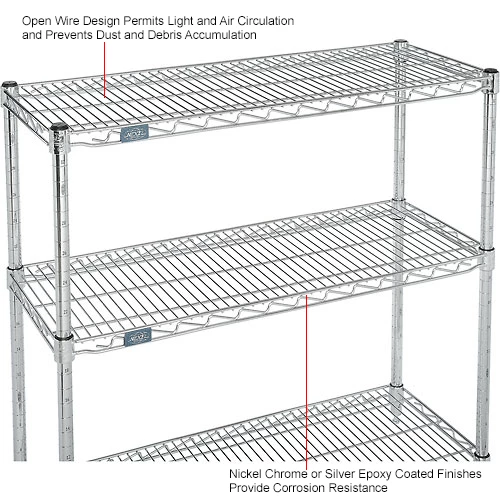 Nexel® Chrome, 3 Tier, Wire Shelving Starter Unit, 36"W x 14"D x 34"H 9 Nexel® Chrome, 3 Tier, Wire Shelving Starter Unit, 36"W x 14"D x 34"H - Image 9