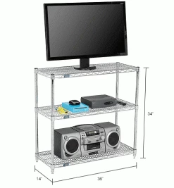 Nexel® Chrome, 3 Tier, Wire Shelving Starter Unit, 36"W x 14"D x 34"H 19 Nexel® Chrome, 3 Tier, Wire Shelving Starter Unit, 36"W x 14"D x 34"H -Shelving Sales Store 798797 dim