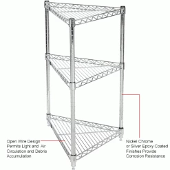 Nexel® Chrome, 3 Tier, Corner Wire Shelving 32"W x 24"D x 34"H -Shelving Sales Store 798803 4wco