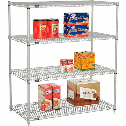 Nexel®, Nexelate®, Silver Epoxy, 4 Tier, Wire Shelving Starter Unit, 48"W x 30"D x 54"H 1 Nexel®, Nexelate®, Silver Epoxy, 4 Tier, Wire Shelving Starter Unit, 48"W x 30"D x 54"H