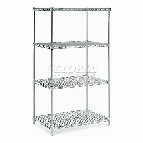 Nexel®, Nexelate®, Silver Epoxy, 4 Tier, Wire Shelving Starter Unit, 36"W x 36"D x 63"H 1 Nexel®, Nexelate®, Silver Epoxy, 4 Tier, Wire Shelving Starter Unit, 36"W x 36"D x 63"H