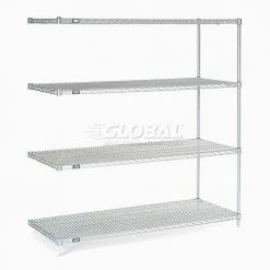 Nexel®, Nexelate®, Silver Epoxy, 4 Tier, Wire Shelving Add-On Unit, 60"W x 30"D x 63"H