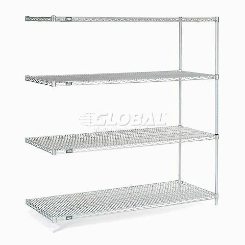 Nexel®, Nexelate®, Silver Epoxy, 4 Tier, Wire Shelving Add-On Unit, 60"W x 30"D x 63"H 1 Nexel®, Nexelate®, Silver Epoxy, 4 Tier, Wire Shelving Add-On Unit, 60"W x 30"D x 63"H