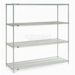 Nexel®, Nexelate®, Silver Epoxy, 4 Tier, Wire Shelving Starter Unit, 72"W x 30"D x 74"H