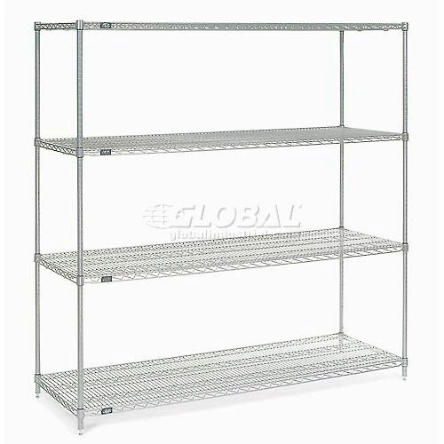 Nexel®, Nexelate®, Silver Epoxy, 4 Tier, Wire Shelving Starter Unit, 72"W x 30"D x 74"H 1 Nexel®, Nexelate®, Silver Epoxy, 4 Tier, Wire Shelving Starter Unit, 72"W x 30"D x 74"H