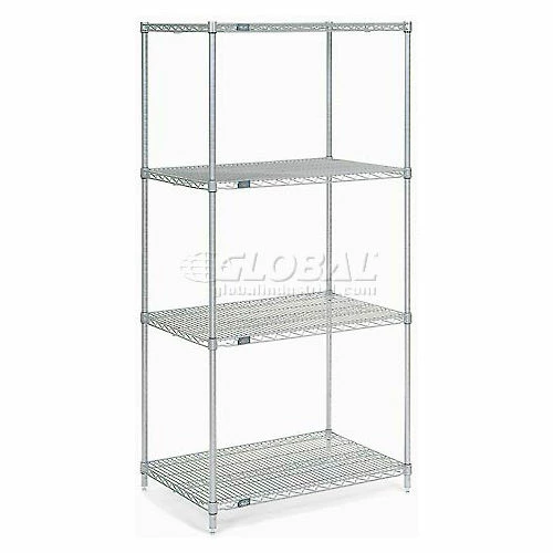 Nexel®, Nexelate®, Silver Epoxy, 4 Tier, Wire Shelving Starter Unit, 36"W x 36"D x 74"H 1 Nexel®, Nexelate®, Silver Epoxy, 4 Tier, Wire Shelving Starter Unit, 36"W x 36"D x 74"H