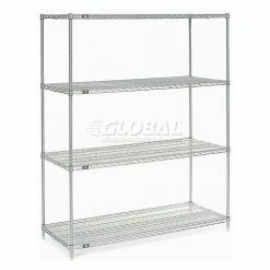 Nexel®, Nexelate®, Silver Epoxy, 4 Tier, Wire Shelving Starter Unit, 60"W x 36"D x 74"H