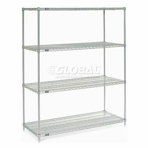 Nexel®, Nexelate®, Silver Epoxy, 4 Tier, Wire Shelving Starter Unit, 60"W x 36"D x 74"H 1 Nexel®, Nexelate®, Silver Epoxy, 4 Tier, Wire Shelving Starter Unit, 60"W x 36"D x 74"H