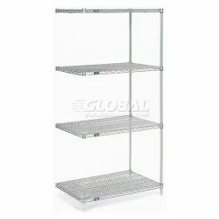 Nexel®, Nexelate®, Silver Epoxy, 4 Tier, Wire Shelving Add-On Unit, 36"W x 30"D x 74"H