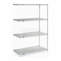 Nexel®, Nexelate®, Silver Epoxy, 4 Tier, Wire Shelving Add-On Unit, 48"W x 36"D x 74"H