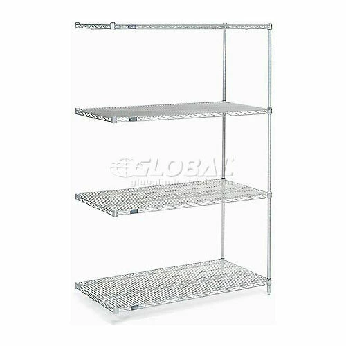 Nexel®, Nexelate®, Silver Epoxy, 4 Tier, Wire Shelving Add-On Unit, 48"W x 36"D x 74"H 1 Nexel®, Nexelate®, Silver Epoxy, 4 Tier, Wire Shelving Add-On Unit, 48"W x 36"D x 74"H