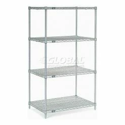 Nexel®, Nexelate®, Silver Epoxy, 4 Tier, Wire Shelving Starter Unit, 48"W x 30"D x 86"H