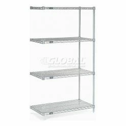 Nexel®, Nexelate®, Silver Epoxy, 4 Tier, Wire Shelving Add-On Unit, 60"W x 36"D x 86"H