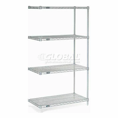 Nexel®, Nexelate®, Silver Epoxy, 4 Tier, Wire Shelving Add-On Unit, 60"W x 36"D x 86"H 1 Nexel®, Nexelate®, Silver Epoxy, 4 Tier, Wire Shelving Add-On Unit, 60"W x 36"D x 86"H