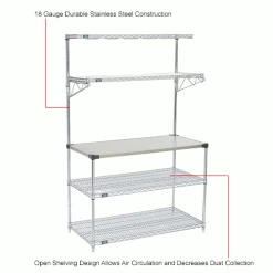 Nexel® Industrial Microwave Food Prep Station, 48"W x 24"D x 74"H, Chrome -Shelving Sales Store 806279IN 1wco