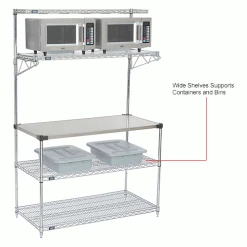 Nexel® Industrial Microwave Food Prep Station, 48"W x 24"D x 74"H, Chrome -Shelving Sales Store 806279IN 3wco