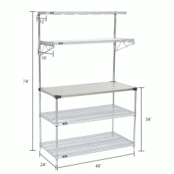 Nexel® Industrial Microwave Food Prep Station, 48"W x 24"D x 74"H, Chrome -Shelving Sales Store 806279IN dim