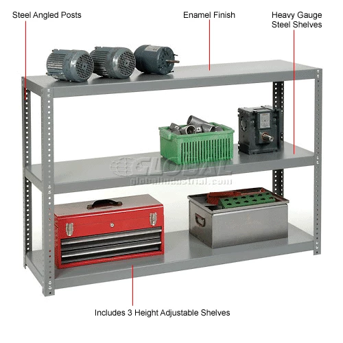 Global Industrial Extra Heavy Duty Shelving, 48"W x 24"D x 39"H, 3 Shelves, Gray 5 Global Industrial Extra Heavy Duty Shelving, 48"W x 24"D x 39"H, 3 Shelves, Gray - Image 5