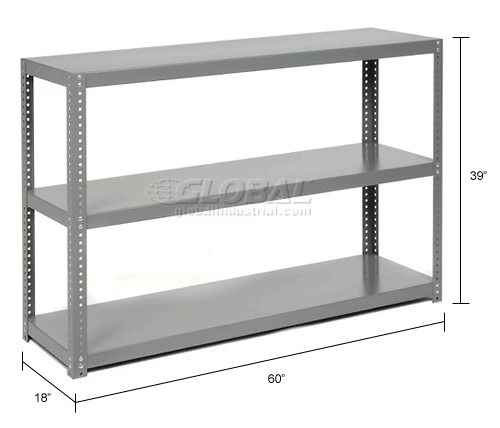 Global Industrial Extra Heavy Duty Shelving, 60"W x 18"D x 39"H, 3 Shelves, Gray 9 Global Industrial Extra Heavy Duty Shelving, 60"W x 18"D x 39"H, 3 Shelves, Gray - Image 9