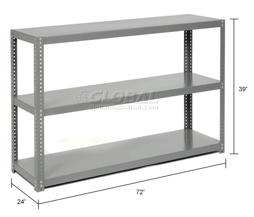 Global Industrial Extra Heavy Duty Shelving, 72"W x 24"D x 39"H, 3 Shelves, Gray 9 Global Industrial Extra Heavy Duty Shelving, 72"W x 24"D x 39"H, 3 Shelves, Gray - Image 9