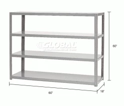 Global Industrial Extra Heavy Duty Shelving, 60"W x 18"D x 60"H, 4 Shelves, Gray 26 Global Industrial Extra Heavy Duty Shelving, 60"W x 18"D x 60"H, 4 Shelves, Gray -Shelving Sales Store 968722 dim
