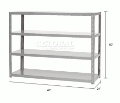 Global Industrial Extra Heavy Duty Shelving, 48"W x 24"D x 60"H, 4 Shelves, Gray 26 Global Industrial Extra Heavy Duty Shelving, 48"W x 24"D x 60"H, 4 Shelves, Gray -Shelving Sales Store 968724 dim