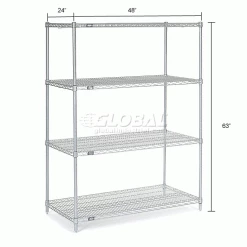 Nexel®, Nexelate®, Silver Epoxy, 4 Tier, Wire Shelving Starter Unit, 48"W x 24"D x 63"H 39 Nexel®, Nexelate®, Silver Epoxy, 4 Tier, Wire Shelving Starter Unit, 48"W x 24"D x 63"H -Shelving Sales Store 990136 dim