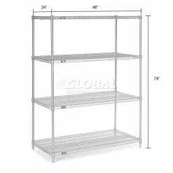 Nexel®, Nexelate®, Silver Epoxy, 4 Tier, Wire Shelving Starter Unit, 48"W x 24"D x 74"H 39 Nexel®, Nexelate®, Silver Epoxy, 4 Tier, Wire Shelving Starter Unit, 48"W x 24"D x 74"H -Shelving Sales Store 990144 dim