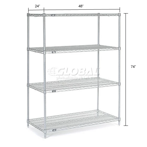Nexel®, Nexelate®, Silver Epoxy, 4 Tier, Wire Shelving Starter Unit, 48"W x 24"D x 74"H 20 Nexel®, Nexelate®, Silver Epoxy, 4 Tier, Wire Shelving Starter Unit, 48"W x 24"D x 74"H - Image 20