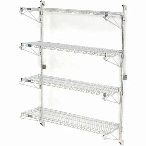 Nexel® Chrome Wall Mount Wire Shelving 48"W x 14"D x 63"H 4 - Shelf Starter 1 Nexel® Chrome Wall Mount Wire Shelving 48"W x 14"D x 63"H 4 - Shelf Starter