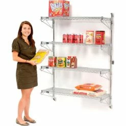 Nexel® Chrome Wall Mount Wire Shelving 36"W x 24"D x 63"H 4 - Shelf Starter