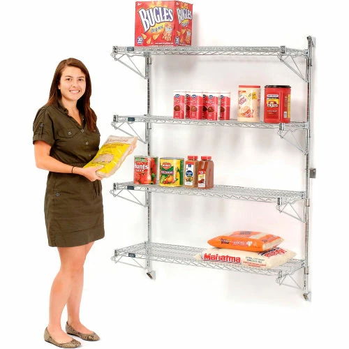 Nexel® Chrome Wall Mount Wire Shelving 48"W x 18"D x 63"H 4 - Shelf Starter 1 Nexel® Chrome Wall Mount Wire Shelving 48"W x 18"D x 63"H 4 - Shelf Starter