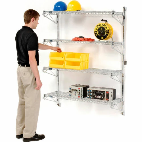 Nexel® Chrome Wall Mount Wire Shelving 30"W x 14"D x 63"H 4 - Shelf Starter 2 Nexel® Chrome Wall Mount Wire Shelving 30"W x 14"D x 63"H 4 - Shelf Starter - Image 2