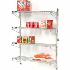 Nexel® Chrome Wall Mount Wire Shelving 48"W x 14"D x 63"H 4 - Shelf Starter 17 Nexel® Chrome Wall Mount Wire Shelving 48"W x 14"D x 63"H 4 - Shelf Starter -Shelving Sales Store B1137035 06