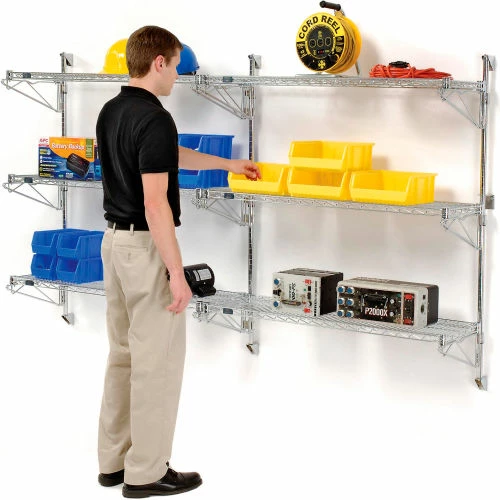 Nexel® Chrome Wall Mount Wire Shelving 36"W x 14"D x 54"H 3 - Shelf Add-On 2 Nexel® Chrome Wall Mount Wire Shelving 36"W x 14"D x 54"H 3 - Shelf Add-On - Image 2
