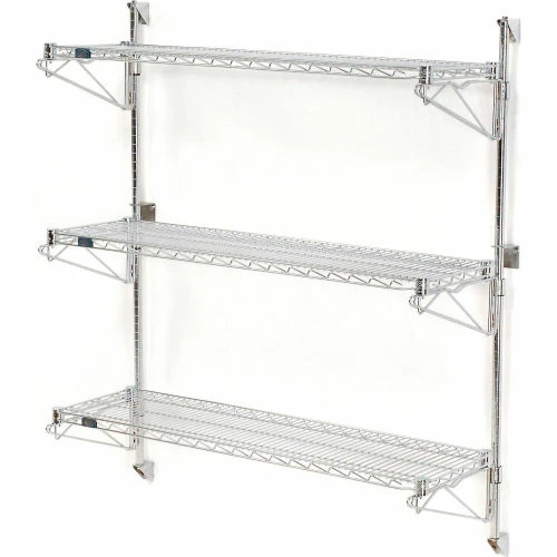 Nexel® Chrome Wall Mount Wire Shelving 48"W x 14"D x 54"H 3 - Shelf Starter 1 Nexel® Chrome Wall Mount Wire Shelving 48"W x 14"D x 54"H 3 - Shelf Starter