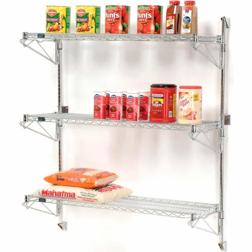 Nexel® Chrome Wall Mount Wire Shelving 72"W x 18"D x 54"H 3 - Shelf Starter 2 Nexel® Chrome Wall Mount Wire Shelving 72"W x 18"D x 54"H 3 - Shelf Starter - Image 2