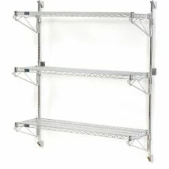 Nexel® Chrome Wall Mount Wire Shelving 48"W x 14"D x 54"H 3 - Shelf Starter 15 Nexel® Chrome Wall Mount Wire Shelving 48"W x 14"D x 54"H 3 - Shelf Starter -Shelving Sales Store B1137141 06