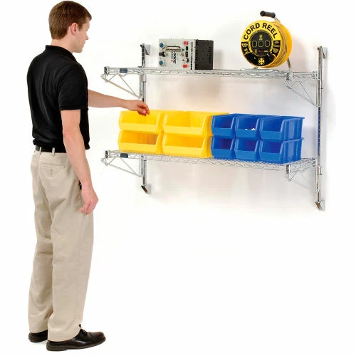 Nexel® Chrome Wall Mount Wire Shelving 72"W x 24"D x 34"H 2 - Shelf Starter 2 Nexel® Chrome Wall Mount Wire Shelving 72"W x 24"D x 34"H 2 - Shelf Starter - Image 2