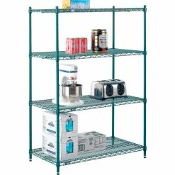 Nexel® Poly-Green®, 4 Tier, Wire Shelving Starter Unit, 42"W x 21"D x 54"H