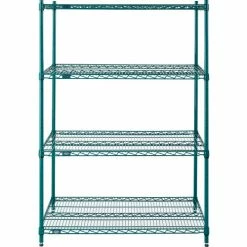 Nexel® Poly-Green®, 4 Tier, Wire Shelving Starter Unit, 42"W x 21"D x 54"H 22 Nexel® Poly-Green®, 4 Tier, Wire Shelving Starter Unit, 42"W x 21"D x 54"H -Shelving Sales Store B1137191 02