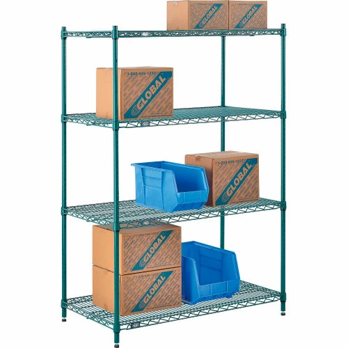 Nexel® Poly-Green®, 4 Tier, Wire Shelving Starter Unit, 42"W x 21"D x 54"H 7 Nexel® Poly-Green®, 4 Tier, Wire Shelving Starter Unit, 42"W x 21"D x 54"H - Image 7