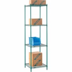 Nexel® Poly-Green®, 4 Tier, Wire Shelving Starter Unit, 24"W x 21"D x 86"H -Shelving Sales Store B1137201 06