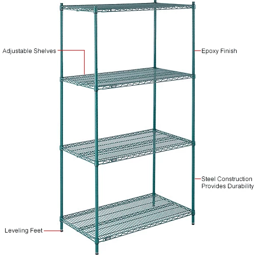 Nexel® Poly-Green®, 4 Tier, Wire Shelving Starter Unit, 42"W x 24"D x 86"H 20 Nexel® Poly-Green®, 4 Tier, Wire Shelving Starter Unit, 42"W x 24"D x 86"H - Image 20