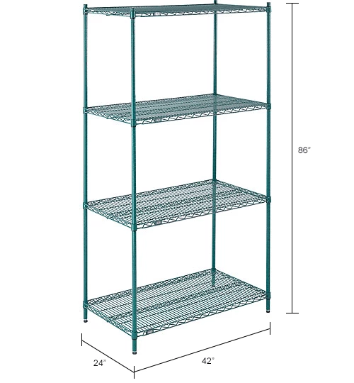 Nexel® Poly-Green®, 4 Tier, Wire Shelving Starter Unit, 42"W x 24"D x 86"H 24 Nexel® Poly-Green®, 4 Tier, Wire Shelving Starter Unit, 42"W x 24"D x 86"H - Image 24