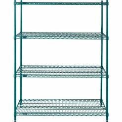 Nexel® Poly-Green®, 4 Tier, Wire Shelving Starter Unit, 48"W x 24"D x 63"H 27 Nexel® Poly-Green®, 4 Tier, Wire Shelving Starter Unit, 48"W x 24"D x 63"H -Shelving Sales Store B1137210 02