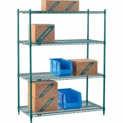 Nexel® Poly-Green®, 4 Tier, Wire Shelving Starter Unit, 48"W x 24"D x 63"H 31 Nexel® Poly-Green®, 4 Tier, Wire Shelving Starter Unit, 48"W x 24"D x 63"H -Shelving Sales Store B1137210 06