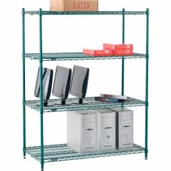 Nexel® Poly-Green®, 4 Tier, Wire Shelving Starter Unit, 48"W x 24"D x 63"H 32 Nexel® Poly-Green®, 4 Tier, Wire Shelving Starter Unit, 48"W x 24"D x 63"H -Shelving Sales Store B1137210 07